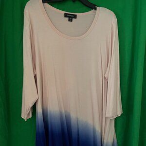 Karen Kane Ladies Fall Cream & Blue Ikat top shirt  Size 2x drape blouse